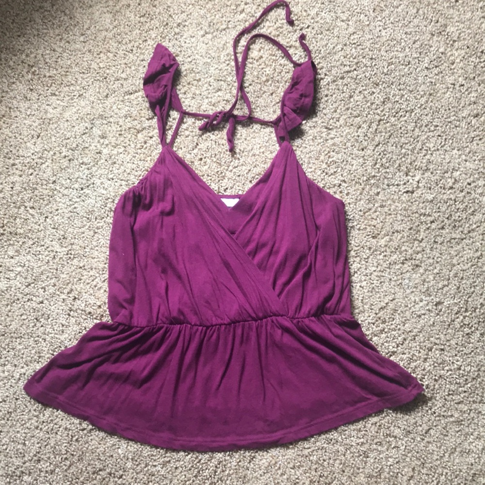 Burgundy top with ruffled straps and tie on back